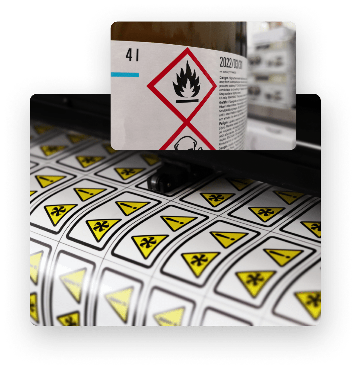 Fotos de etiquetas adhesivas para mercancías peligrosas